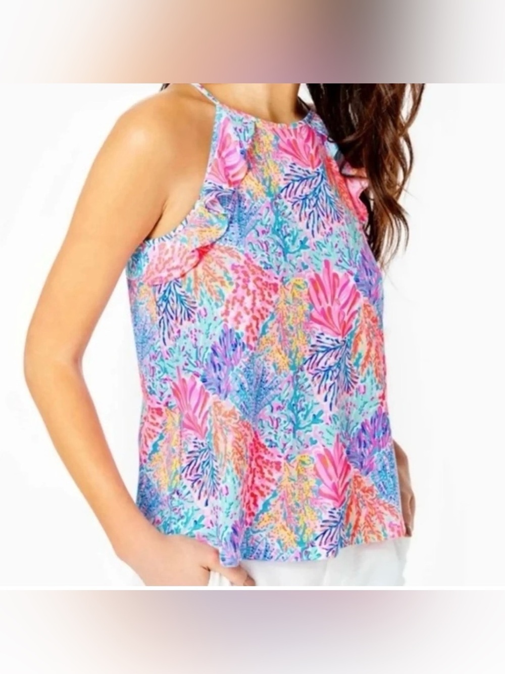 Lilly Pulitzer Pastel Coral & Aqua Tropical Halter Top